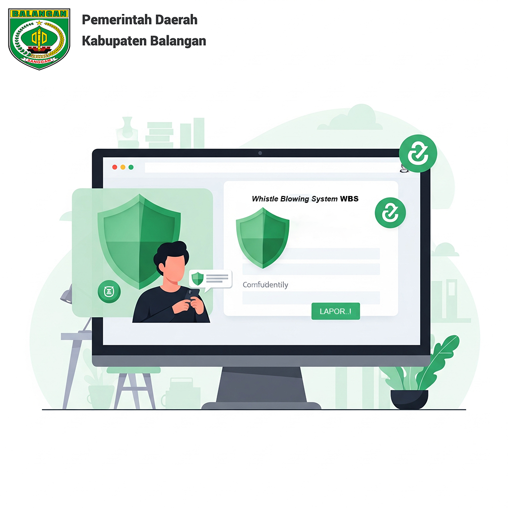 Ilustrasi orang yang sedang melapor melalui smartphone dengan latar belakang perisai keamanan